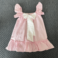 Le Petit Mico Pembe Beyaz çizgili arkası Fiyonklu Elbise 2 3 Yaş