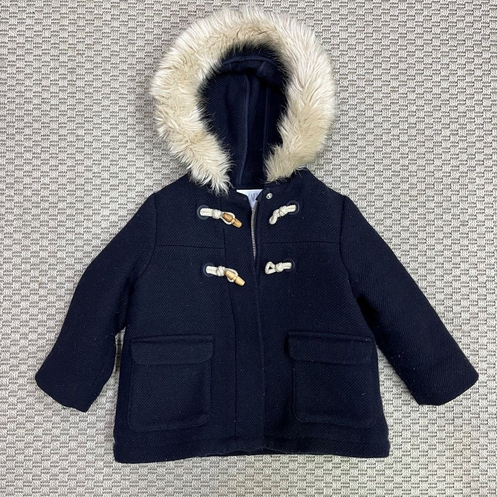 Zara Lacivert Yakası Kürklü Palto 18-24 ay Yılbaşı