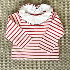 Jacadi Kırmızı Beyaz Çizgili Yakası Fırfırlı Tshirt 24 ay