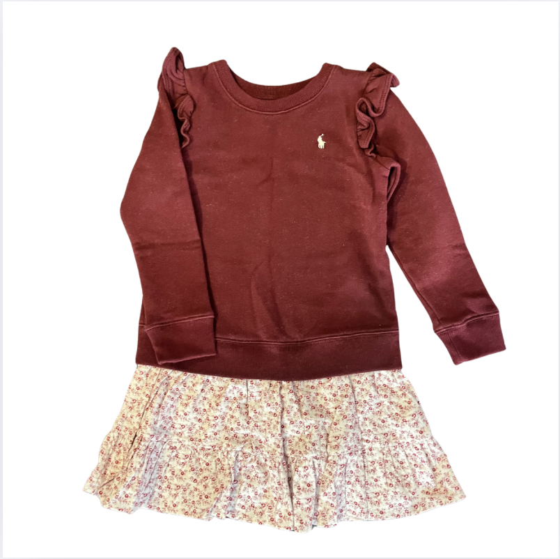 Ralph Lauren Bordo Çiçekli etekli elbise 6 yaş