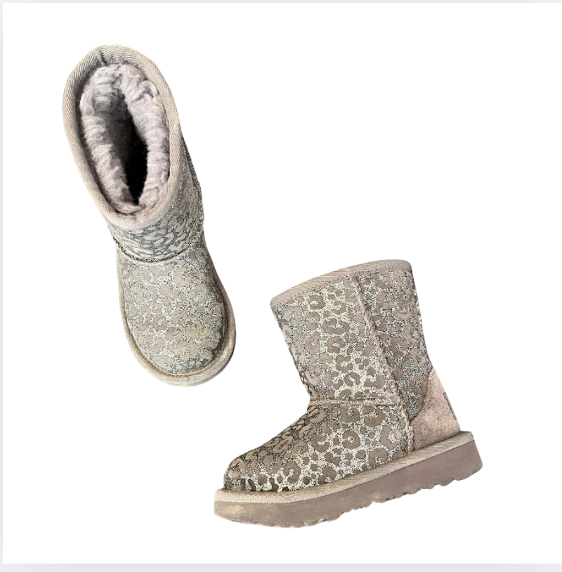 Ugg Gri Leopar Desenli Kürklü Çizmeler 25 numara kayak