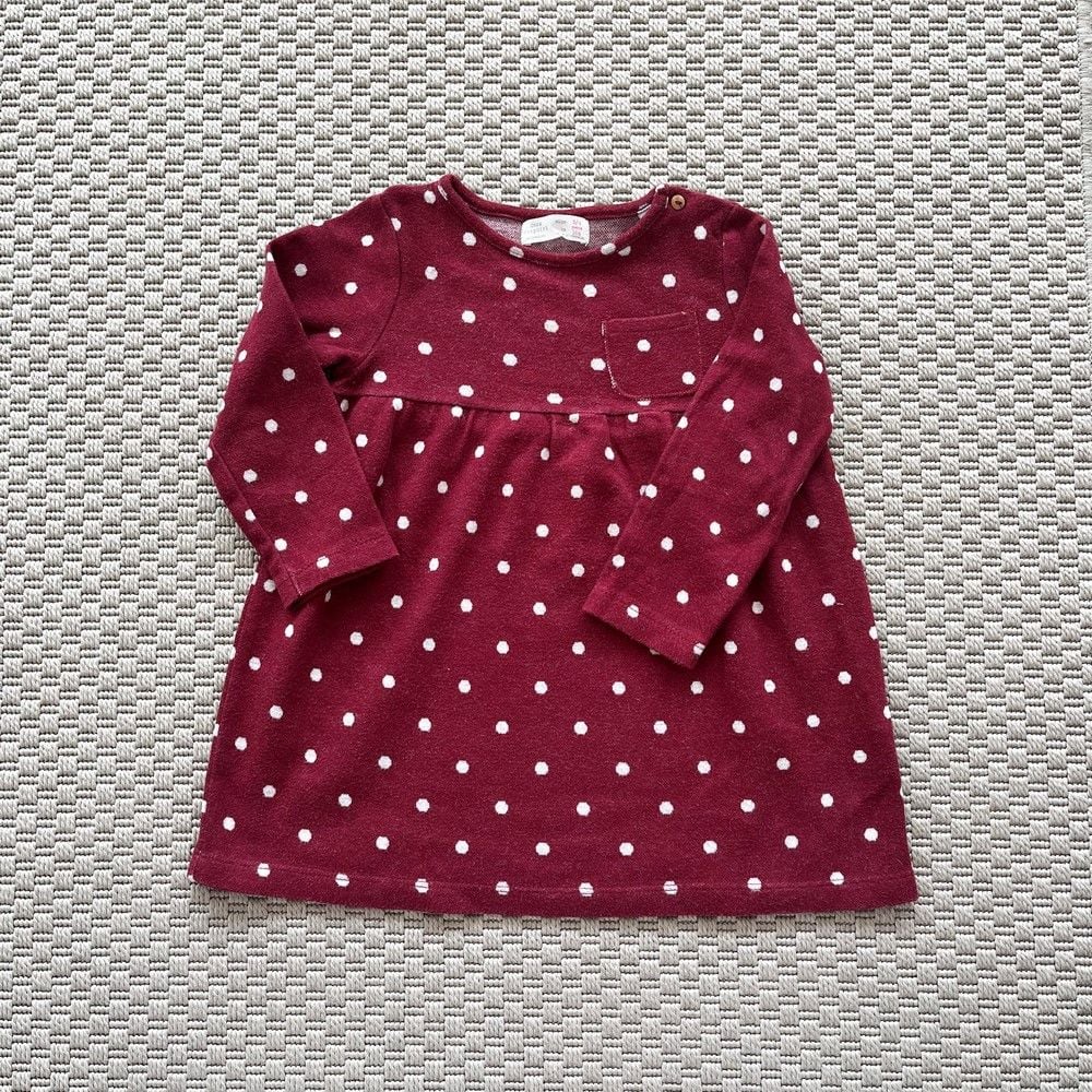 Zara Bordo Beyaz Puantiyeli Elbise 3-4 yaş kırmızı
