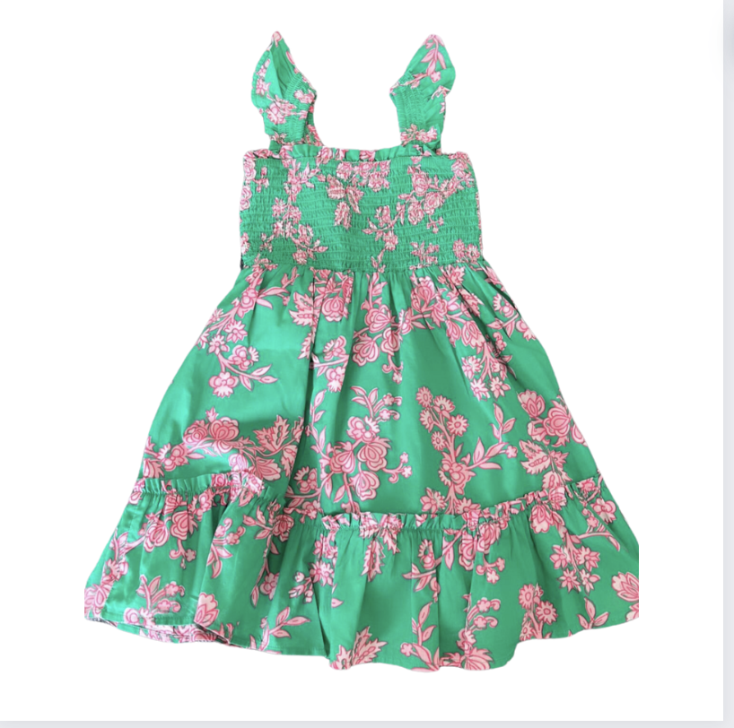 Crew Cuts Yeşil Pembe Çiçekli Elbise 3 yaş