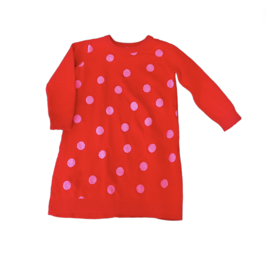 Gap Kırmızı Pembe Puantiyeli Merserize Elbise 4 yaş yılbaşı