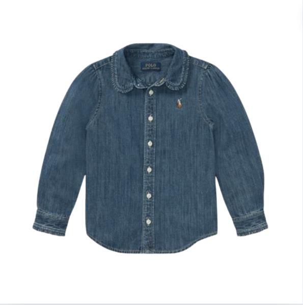 Ralph Lauren Yakası ve kolları Fırfırlı Bebe yaka Denim Gömlek 4 yaş yılbaşı
