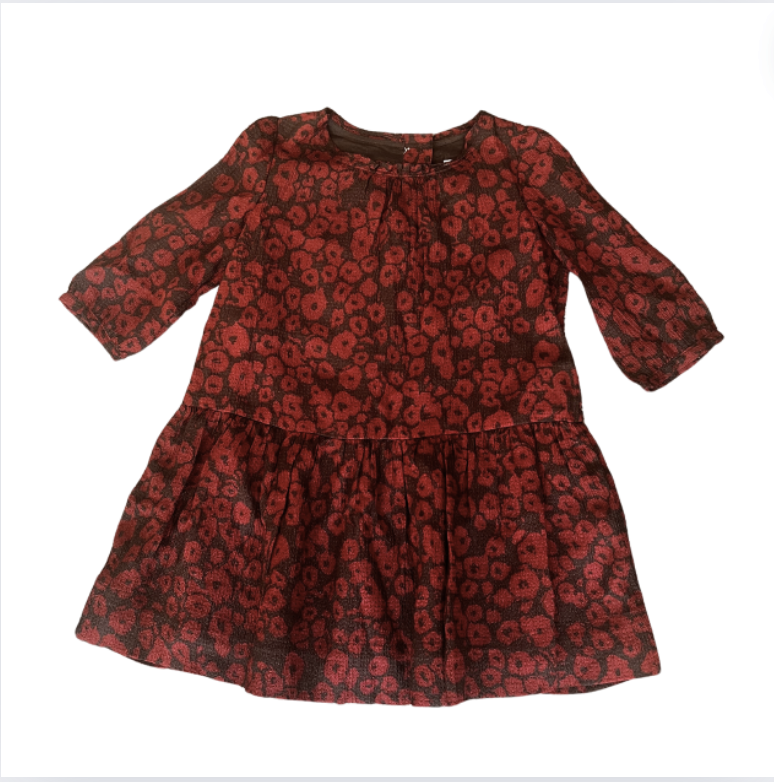 Burberry Bordo Siyah Çiçekli Elbise 4 yaş kırmızı yılbaşı