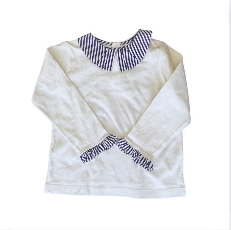 Jacadi Yakası ve bilekleri çizgili tshirt 4 yaş