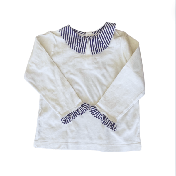 Jacadi Yakası ve bilekleri çizgili tshirt 4 yaş