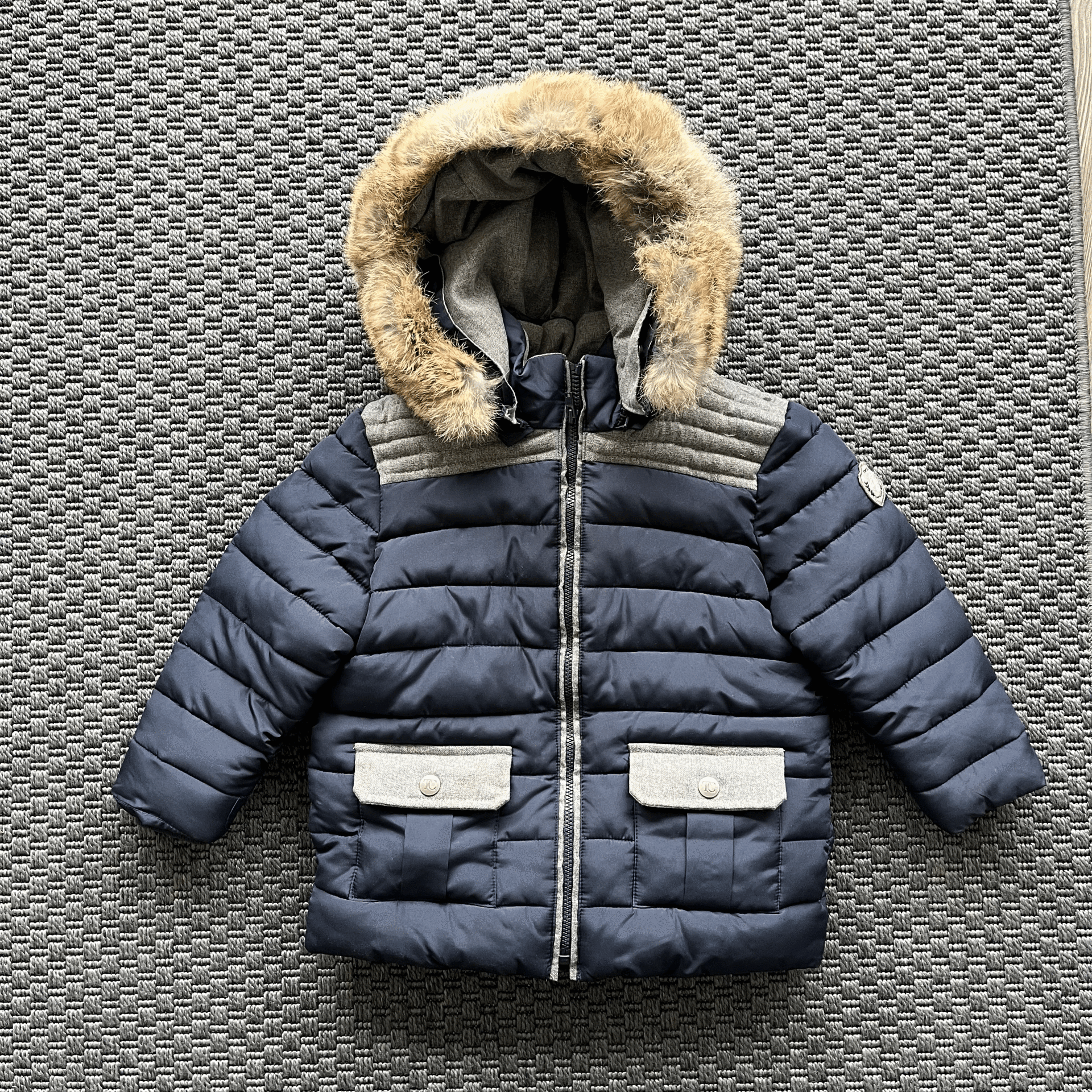 Tartine et Chocolat Lacivert Gri Kürklü Mont 3 yaş yılbaşı kayak