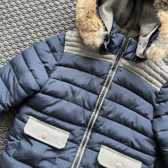 Tartine et Chocolat Lacivert Gri Kürklü Mont 3 yaş yılbaşı kayak