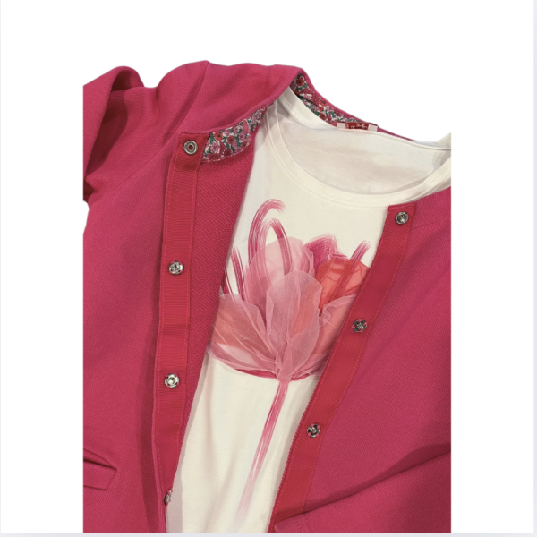 Jacadi Yakası Çiçekli Pembe Hırka 6 yaş / İçindeki Tshirt ü ayrıca alıp takım yapabilirsiniz